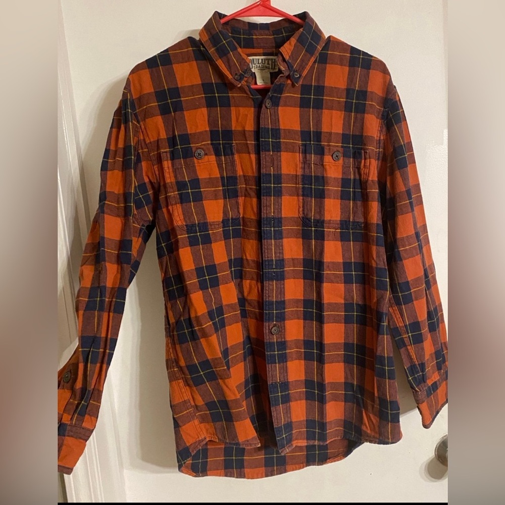 Duluth Trading Flannel Shirt Size Small Orange Plaid Button Up